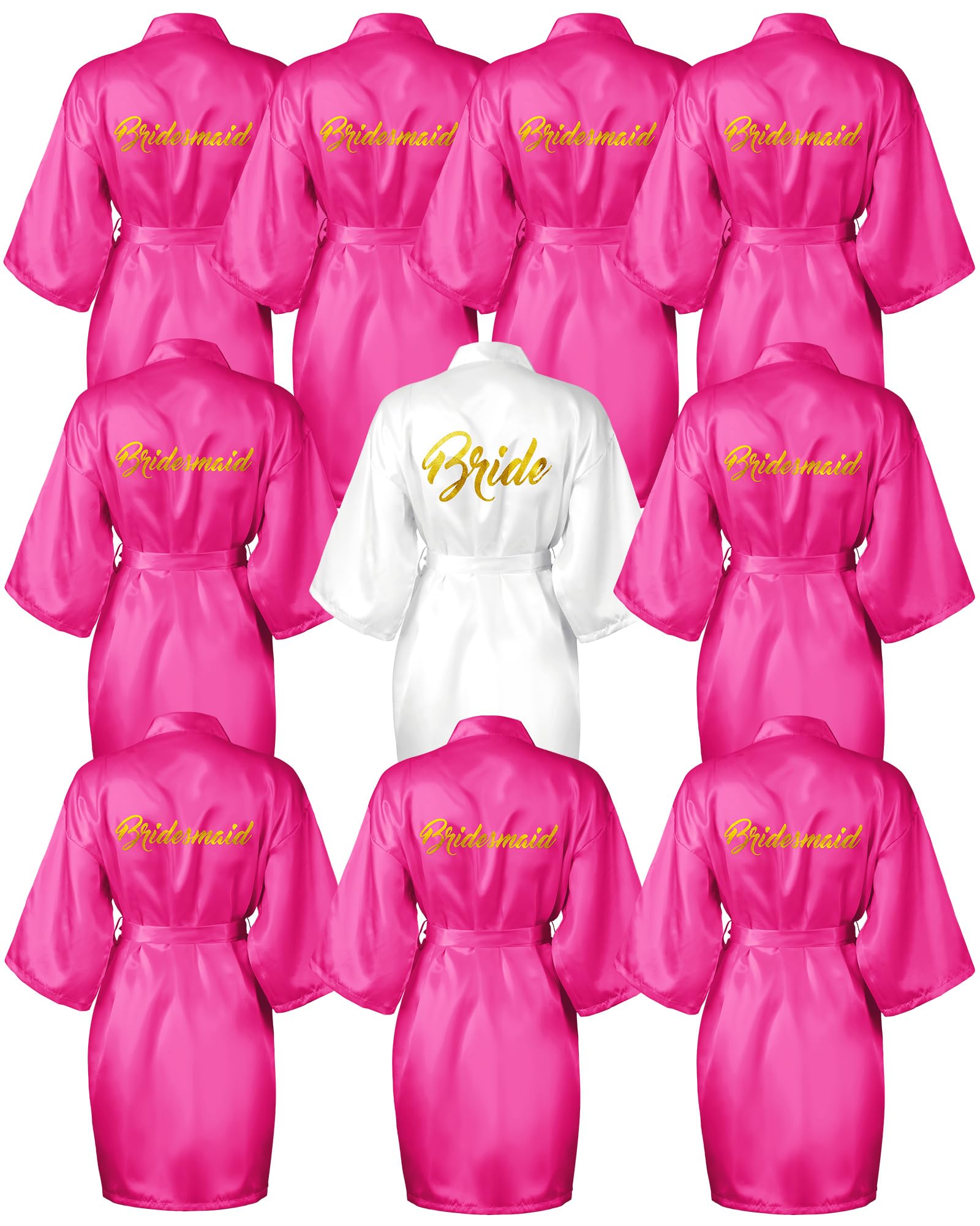 Jecery 10 Pcs Women Bride Kimono Robe Embroidered Getting Ready Satin Bridesmaid Robes for Wedding Party Bridal Shower