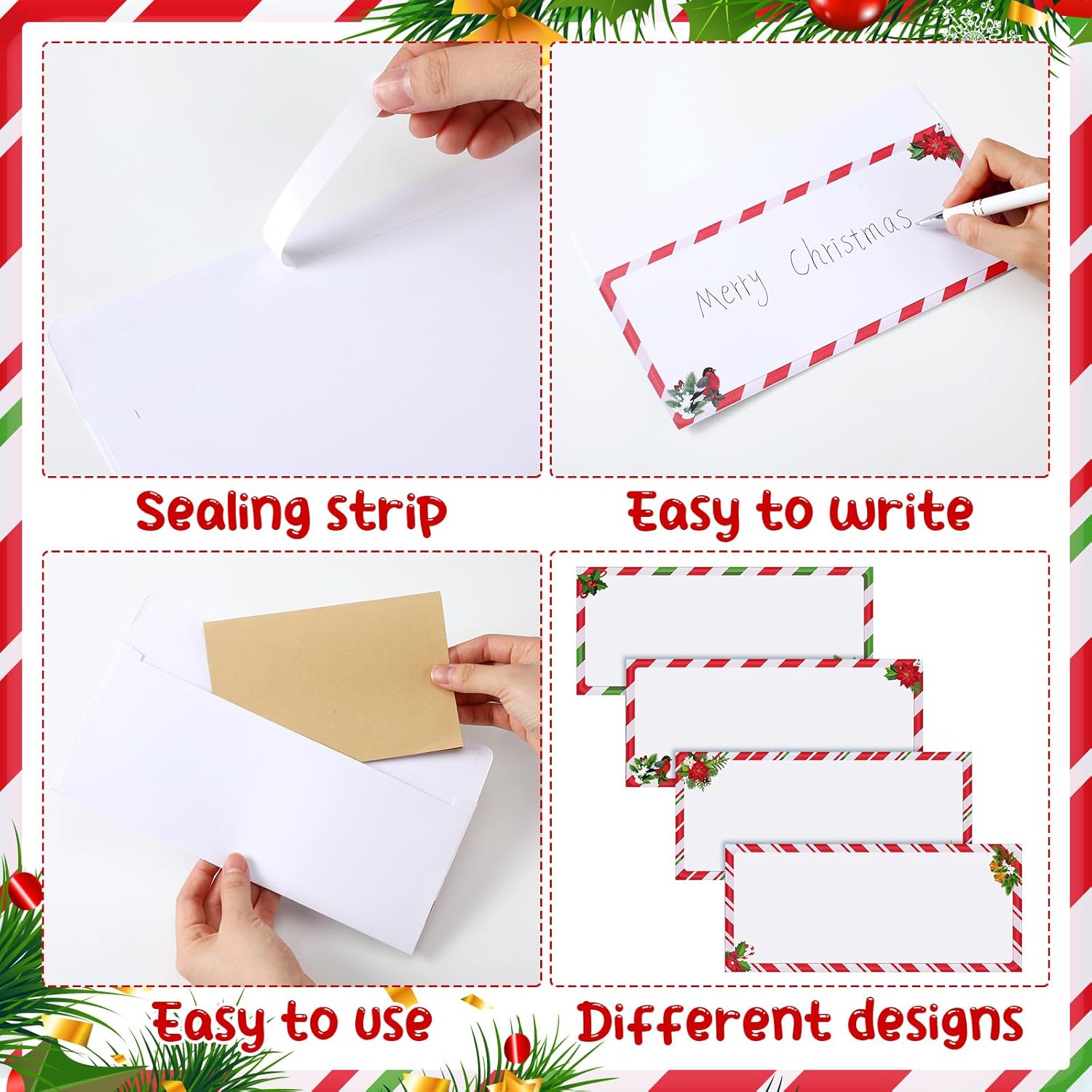 Zhanmai 60 Piece Christmas Envelopes #10 Holiday Xmas Self Adhesive Envelopes for Mailing, Office, Business, Wedding, Birthday Party Gift Supplies, 4.13 x 9.53 Inch (Candy Style)