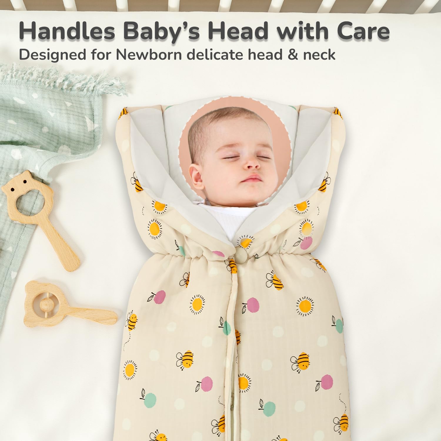 R for Rabbit Snuggy Bliss Baby Sleeping Bag Bedding Set | Premium 100% Muslin Cotton Carrying Nest for New Born Babies & Infant | Travel Friendly for 0-6 Months Baby Girl and Boy (Honey Beige) - Image 6 thumbnail