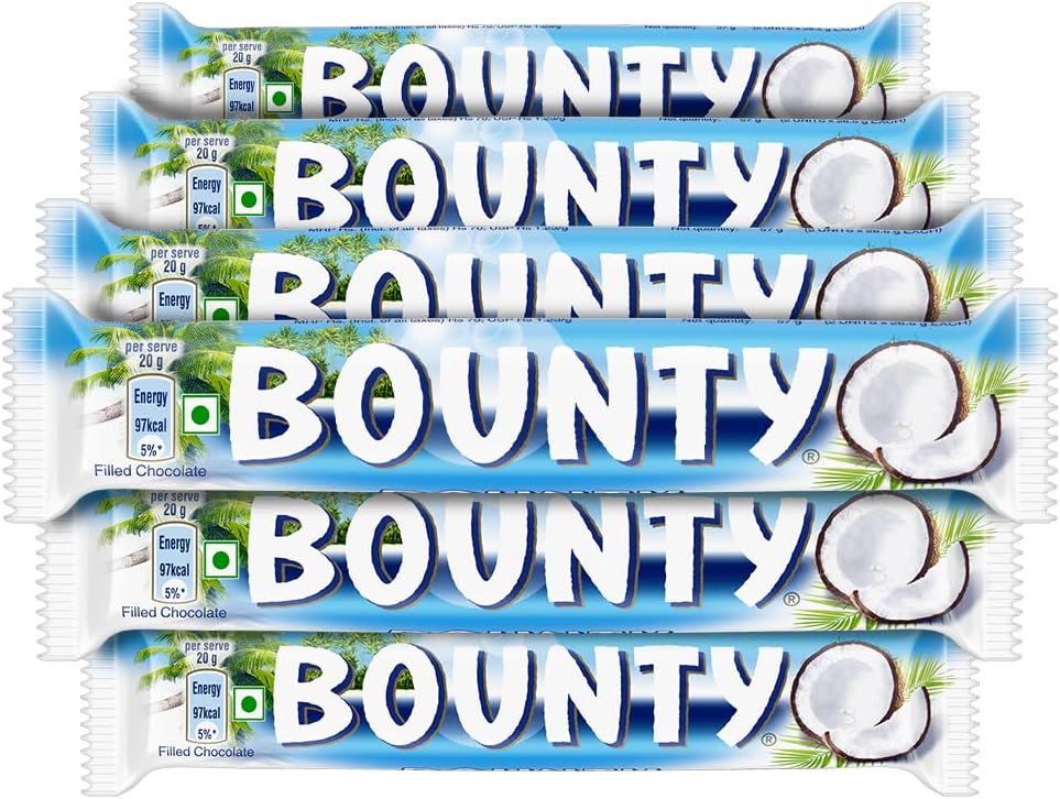 - Bounty Coconut Chocolate Bar | Coconut Filled Chocolate | Soft & Tender in the Centre | Premium Chocolate for Sharing and Gifting | 50 g | Pack of 6