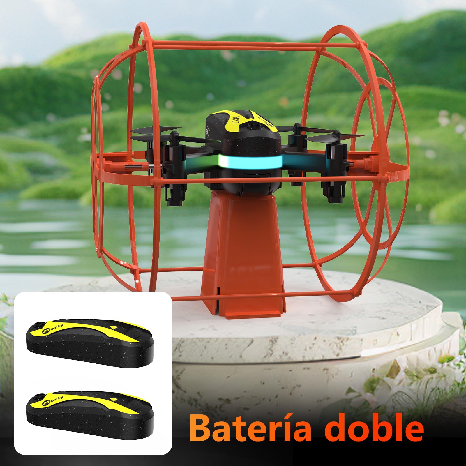 M17 Mini Dron Quadricóptero RC con Escudo Protector Modo Dual Tierra Aire Despegue Aterrizaje con Un Botón Modo sin Cabeza 3 Ajustes de Velocidad 2Baterías Recargables Regalos Fácil de volar