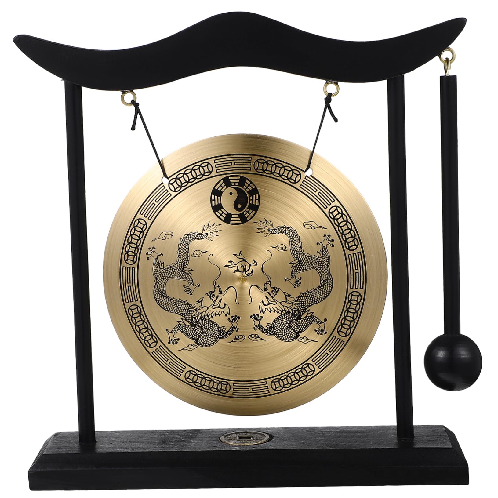 PRETYZOOM Gong De Escritorio Fengshui De Latón con Soporte Y Gong Colgante Chino Campana De Escritorio De Campana De Gong Asiática Tradicional para Decoración De La Oficina