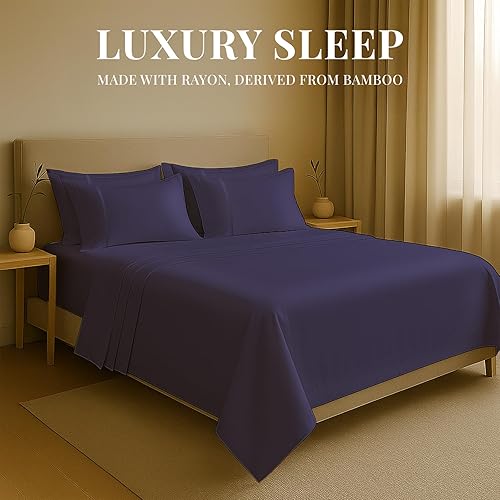 Miniatura 2 de Sacred Thread Juego de sábanas de 6 piezas de rayón derivado de bambú, vegano, refrescante y orgánico para el hogar y los hoteles, más 50 colores