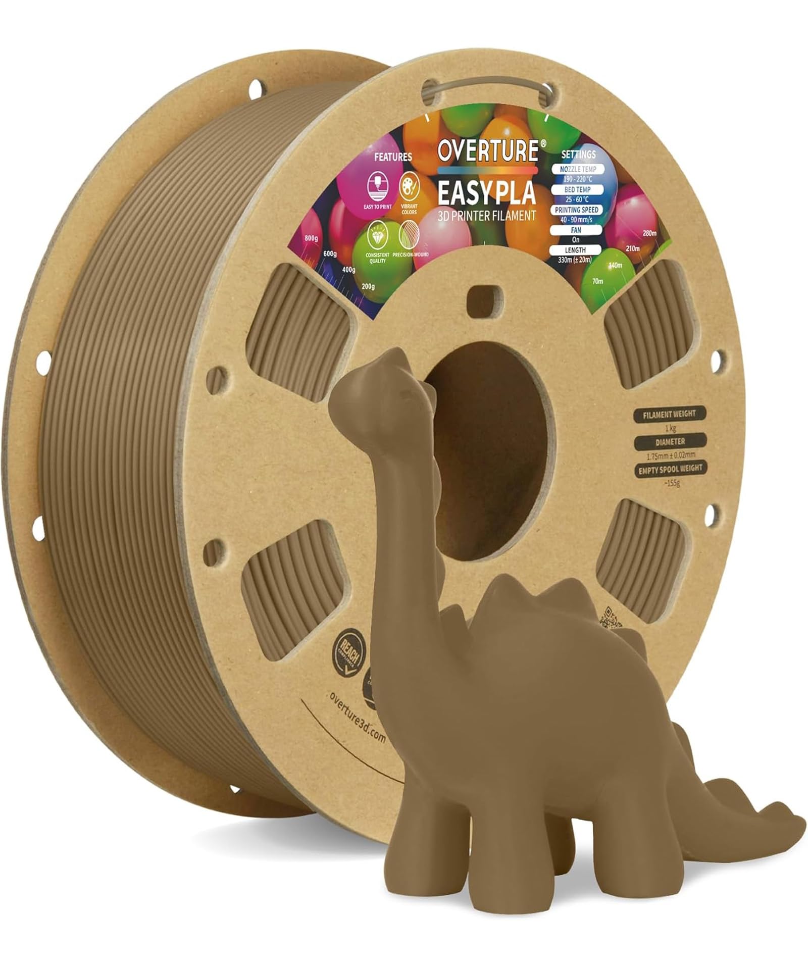 OVERTURE Easy PLA 1.75mm 3D Printer Filament, 1kg PLA Cardboard Spool (2.2lbs), Dimensional Accuracy +/- 0.02mm, Fit Most FDM Printer (Easy Caramel)