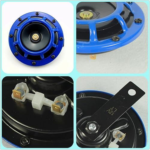 Miniatura 3 de Bocina eléctrica para coche, bocina de aire azul, 12 V, tono alto y bajo, kit de bocina gemela de metal de 135 dB, bocina de auto, bocina de camión,
