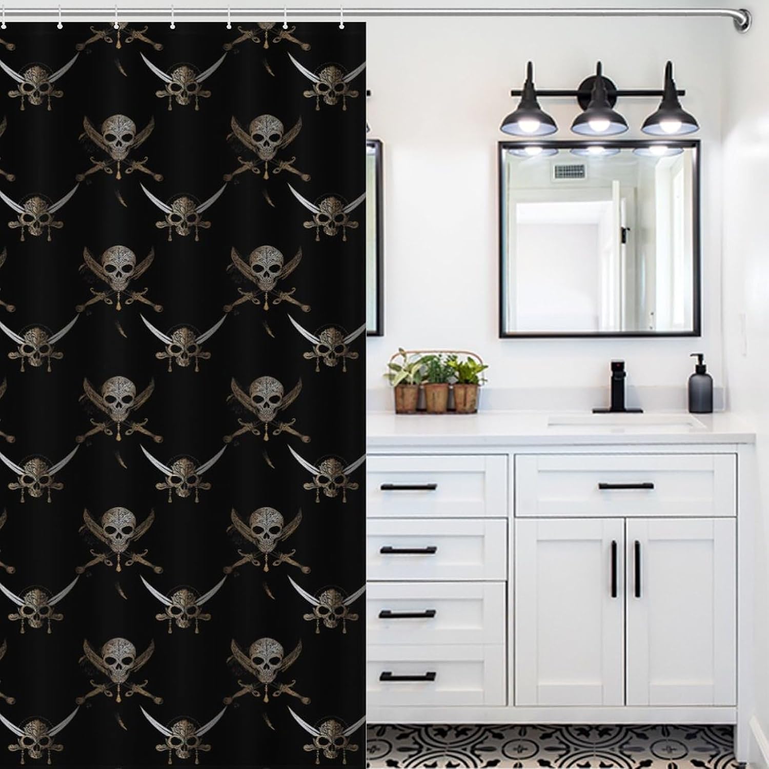 Piratees Skull Shower Curtain 46.85x70.87Inch（119x180cm） Polyester Bath Curtain Shower Curtains Printed Decorative