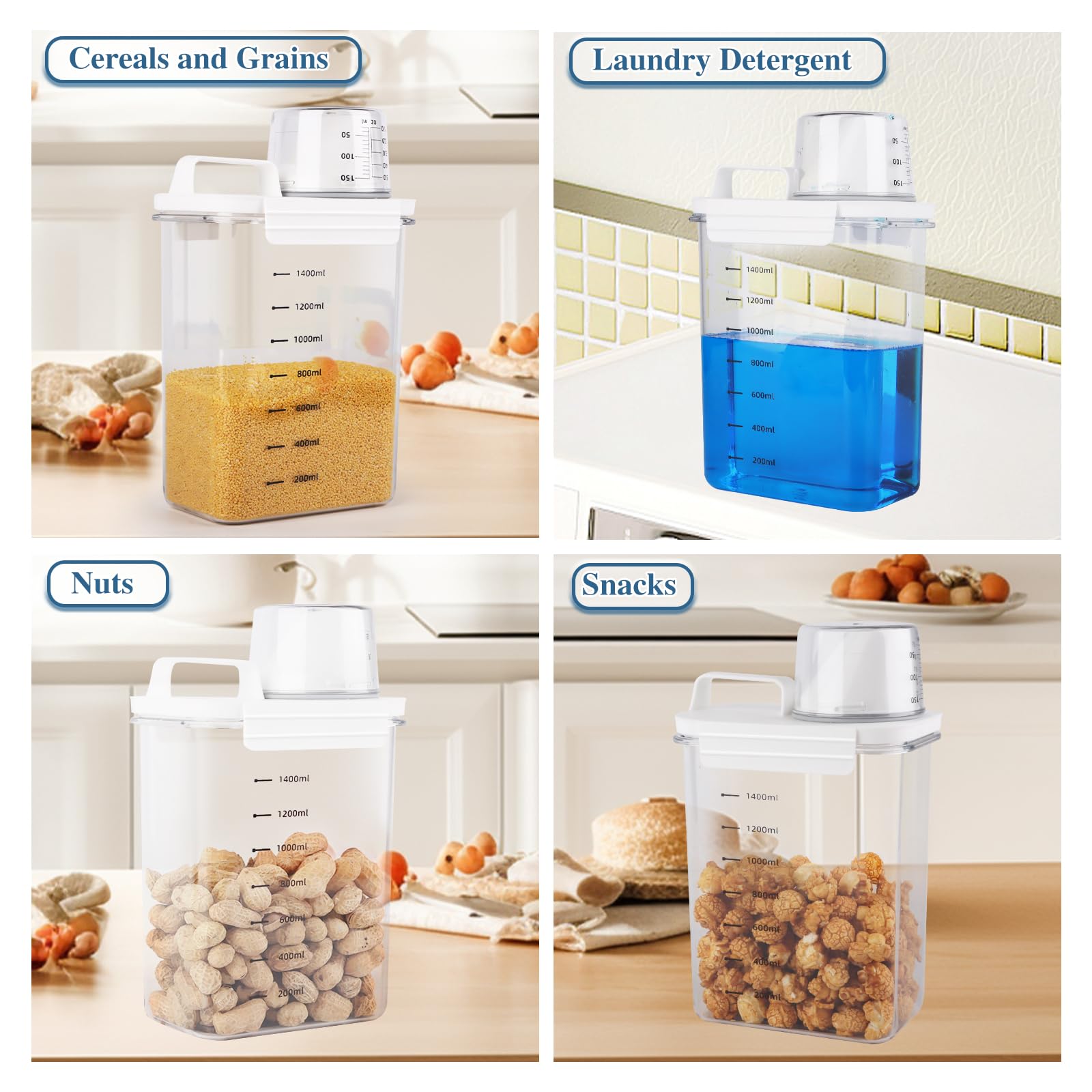 Distributeur Lessive Liquide, 1800ML Doseur Lessive Liquide, BDistributeur de Lessive avec Tasse à Mesurer, Multi-Usage, Étanches à L'humidité, doseur de poudre à laver