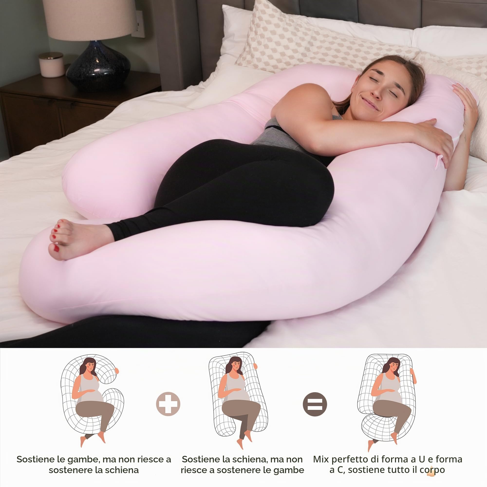Cuscino Gravidanza con Copertura Cotone Rimovibile | Cuscino Maternità U,Supporto Totale Corpo per Dormire Senza Dolori,Cuscino per L'allattamento,Cuscino di Posizionamento