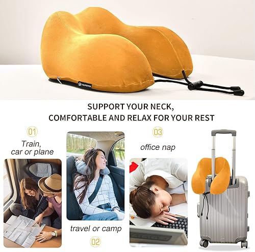 Miniatura 8 de UMIRIKO Almohada de viaje magenta para el cuello para cama de viaje de coche, almohada de espuma viscoelástica en forma de U para el cuello, color