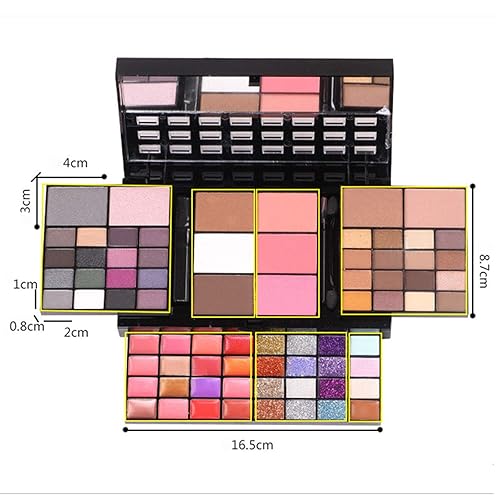 Miniatura 6 de Kit de maquillaje profesional de 74 colores todo en uno, incluye 36 maquillaje de sombra de ojos, 16 brillo de labios, 12 crema con purpurina, 4