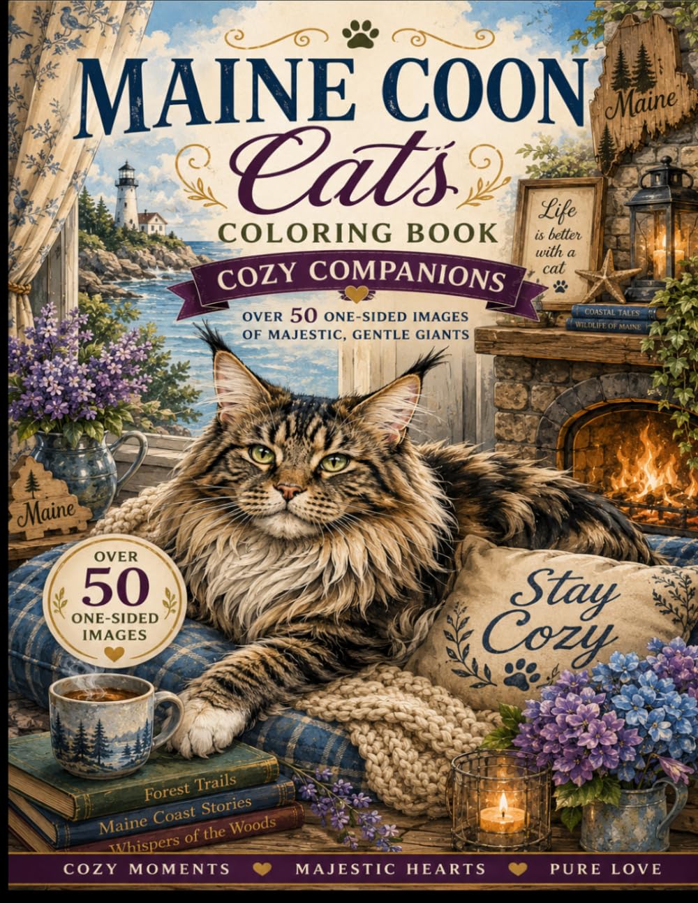 Maine Coons Cozy Companion Coloring Book: Over 50 One-sided Images of Gentle Giants