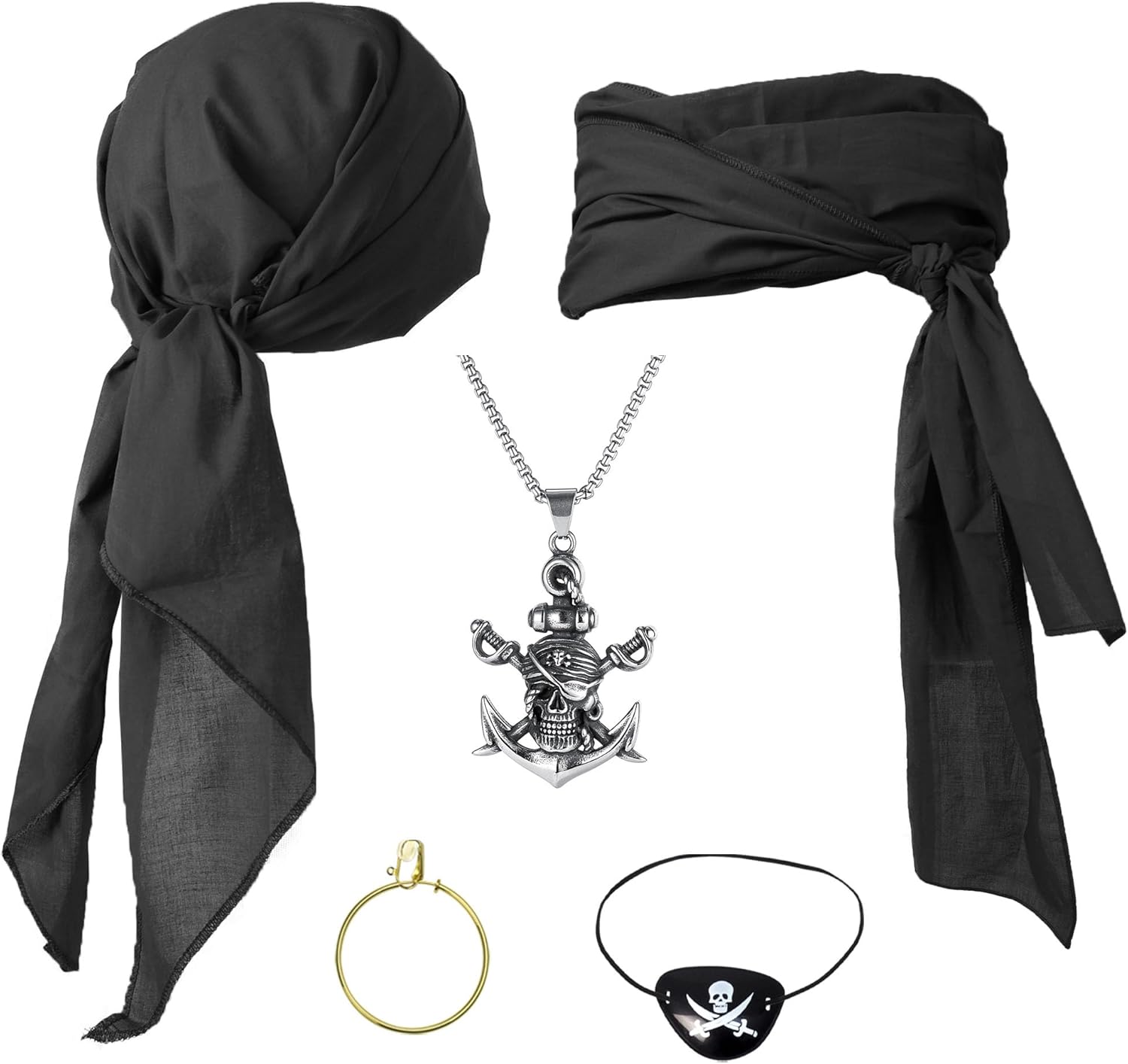 Cotton Pirate Costume Accessories Set for Men And Women Head Scarf Sash Belt Dress With Earring And Necklace