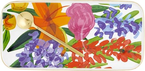 Miniatura 3 de Slant Collections Juego de bandeja y cuchara de cerámica para cafété, 6 onzas, color dorado, floral