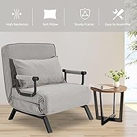Vista 60 de Sillón convertible para cama, sillón tapizado de tres pliegues con almohada, sofá plegable de ocio con respaldo ajustable de 6 ángulos, cama