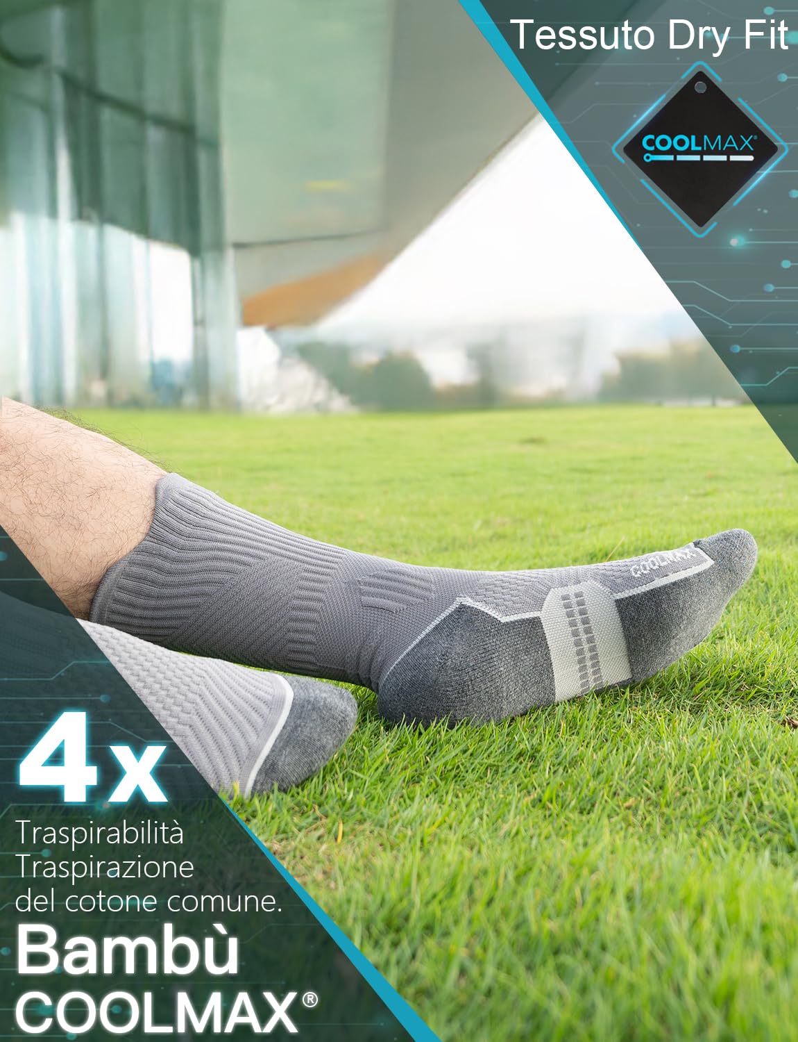 Juclise Bambù Coolmax Compressione Sportivi Calzini Uomo, Anti-vesciche per Allenamento e Trekking​