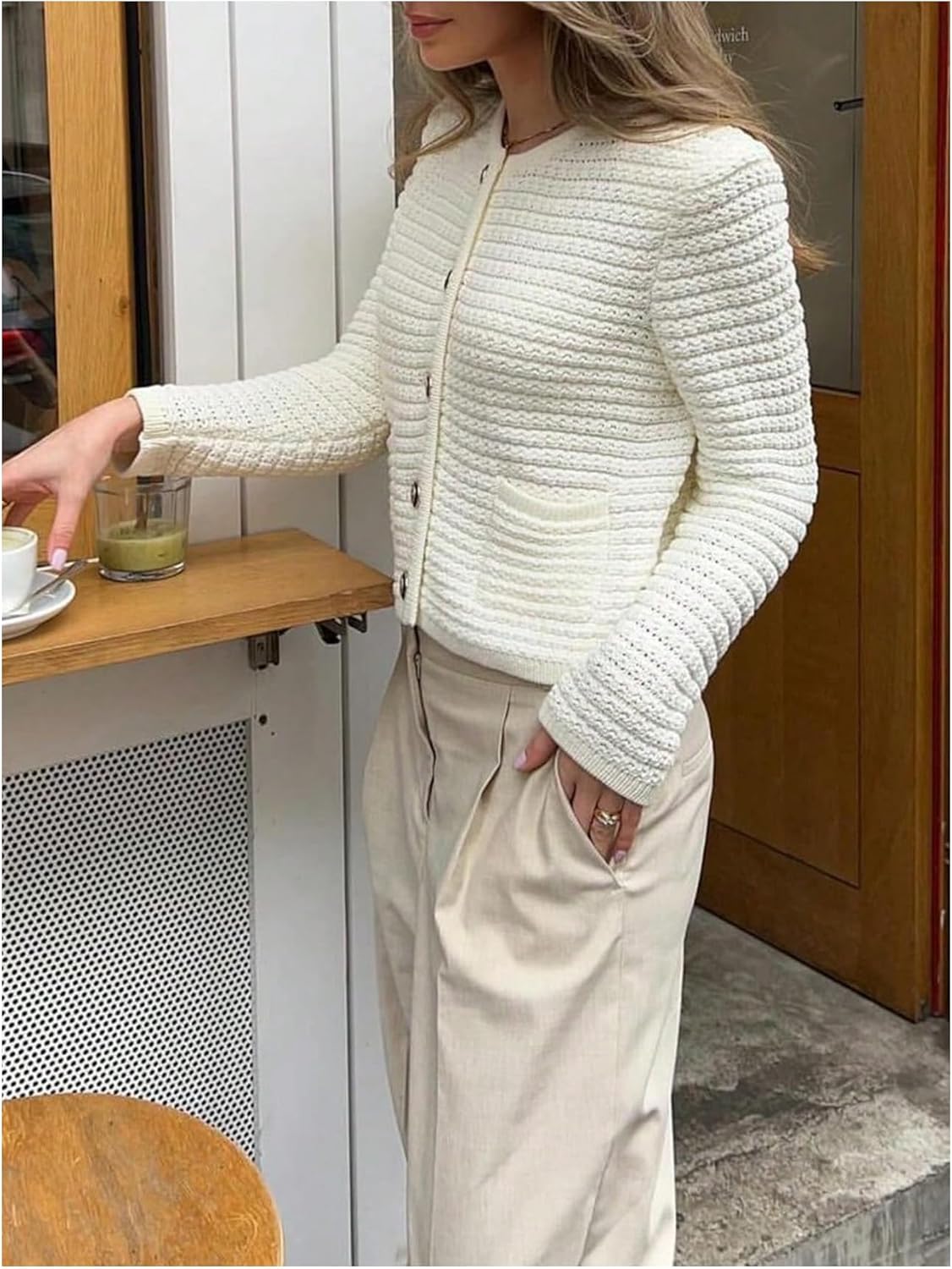 MakeMeChic Women's Long Sleeve Sweater Crew Neck Button Down Lightweight Cardigan Sweaters - Image 3