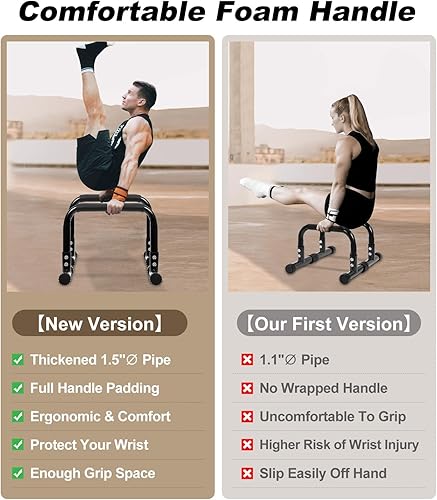 Vista 13 de TABEKE Barra de empuje hacia arriba, paraletas de acero de 14 pulgadas de alto y barra de inmersión con mango de espuma de cobertura completa