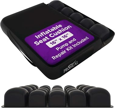 Inflatable Wheelchair Seat Cushion 16 x 16 x 3" - Pressure Sore Relief Air Cushion for Wheel Chair With Interconnected 3" Cells - Breathable Nylon Cover, Includes Pump, Repair Kit - 315lbs Capacity