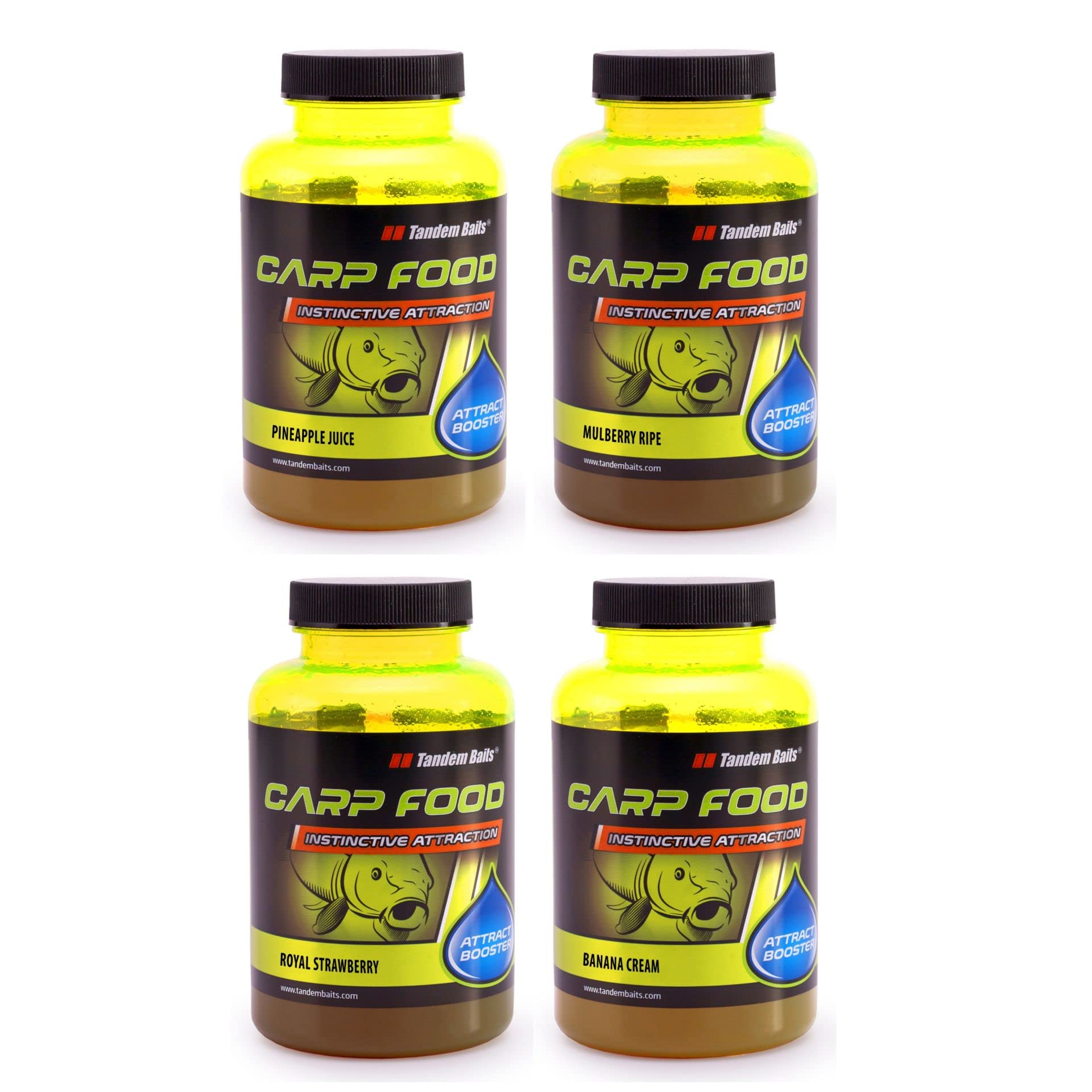 Tandem Baits Carp Food Attract Booster Fruit Mix Fish Attractors Carp Fishing Without Effort Big Fish Bait Carp Accessories for Professionals & Hobby Anglers 4 Pcs 300 ml