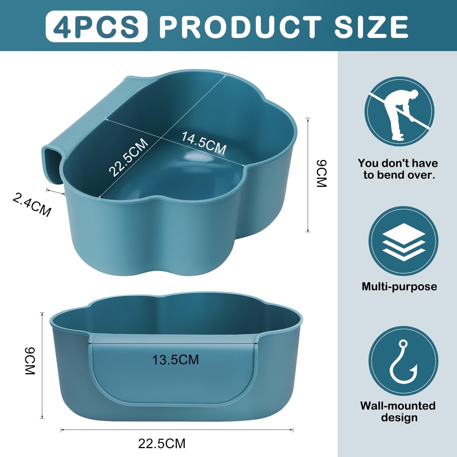 Set 4 Pattumiere Sospese Per Cucina - Contenitori Rifiuti Da Anta Armadio, Plastica PP, 23x18x9 Cm - 2