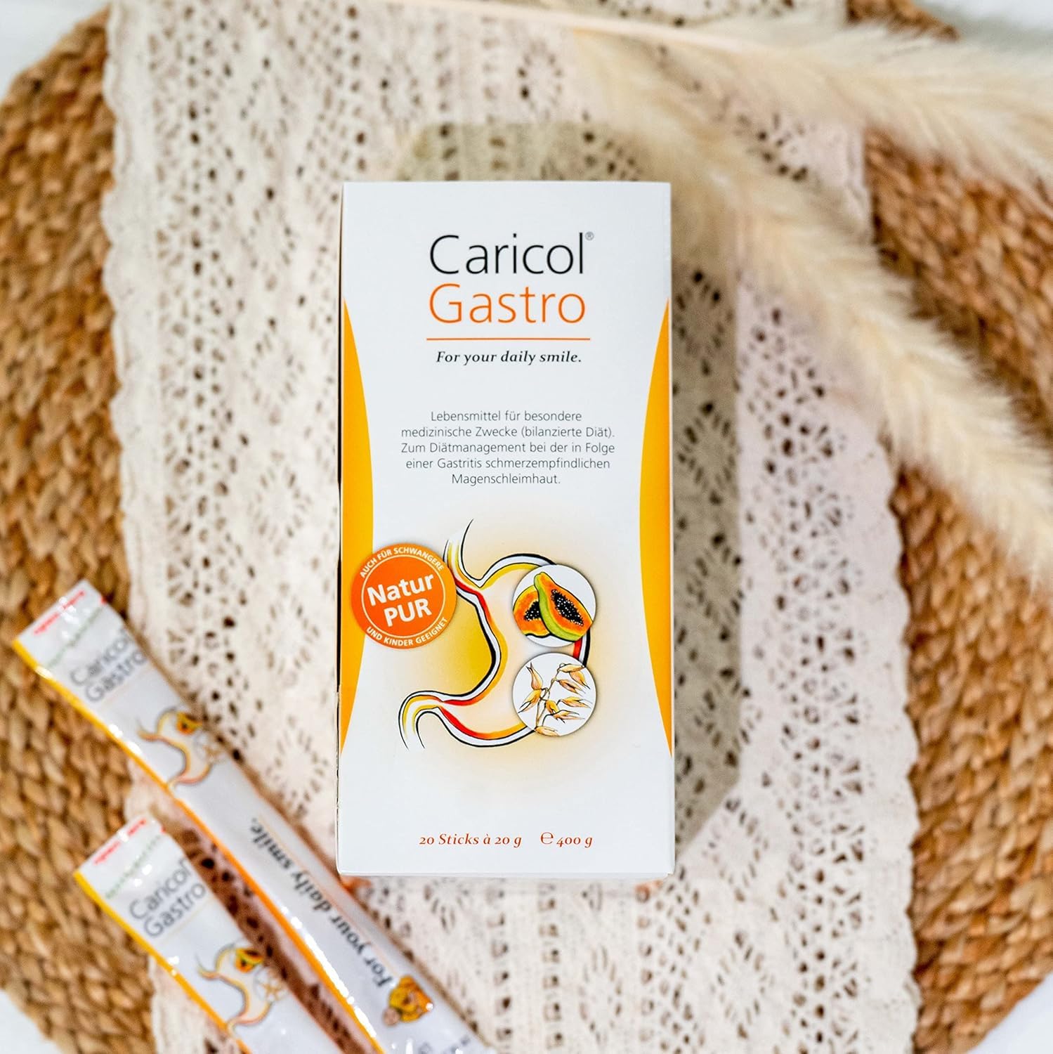 Caricol Gastro | 100% prodotto naturale | Supporto per la mucosa gastrica | Con il potere di Papaya & Biotina | Con papaina | 42 bastoncini da 20 g (840 g)