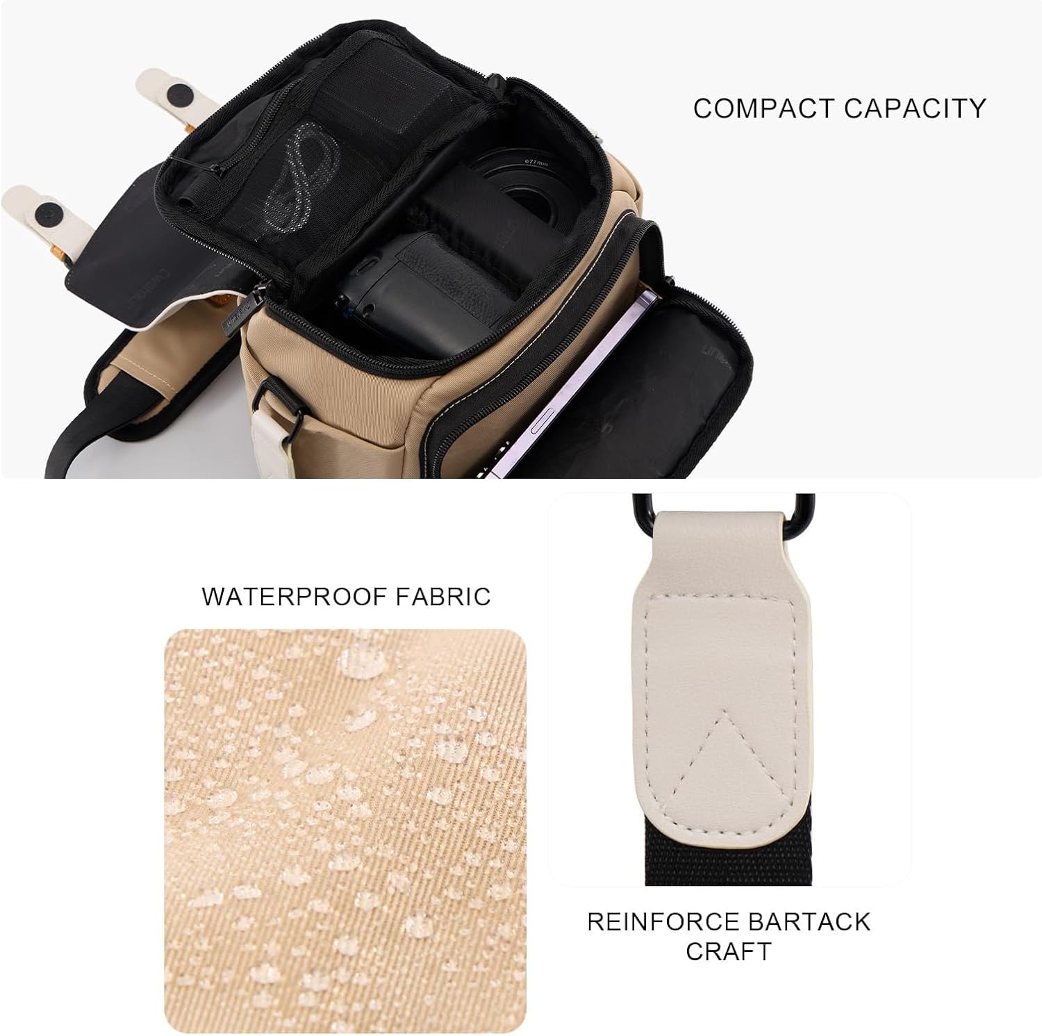 Cwatcun Camera Shoulder Bag Compact Camera Case, Small Waterproof Camera Messenger Bag with Tripod Holder, Travel Photography Bag for Canon, Nikon, Sony, Fuji DSLR/SLR/Mirrorless Camera, Lens - Image 8