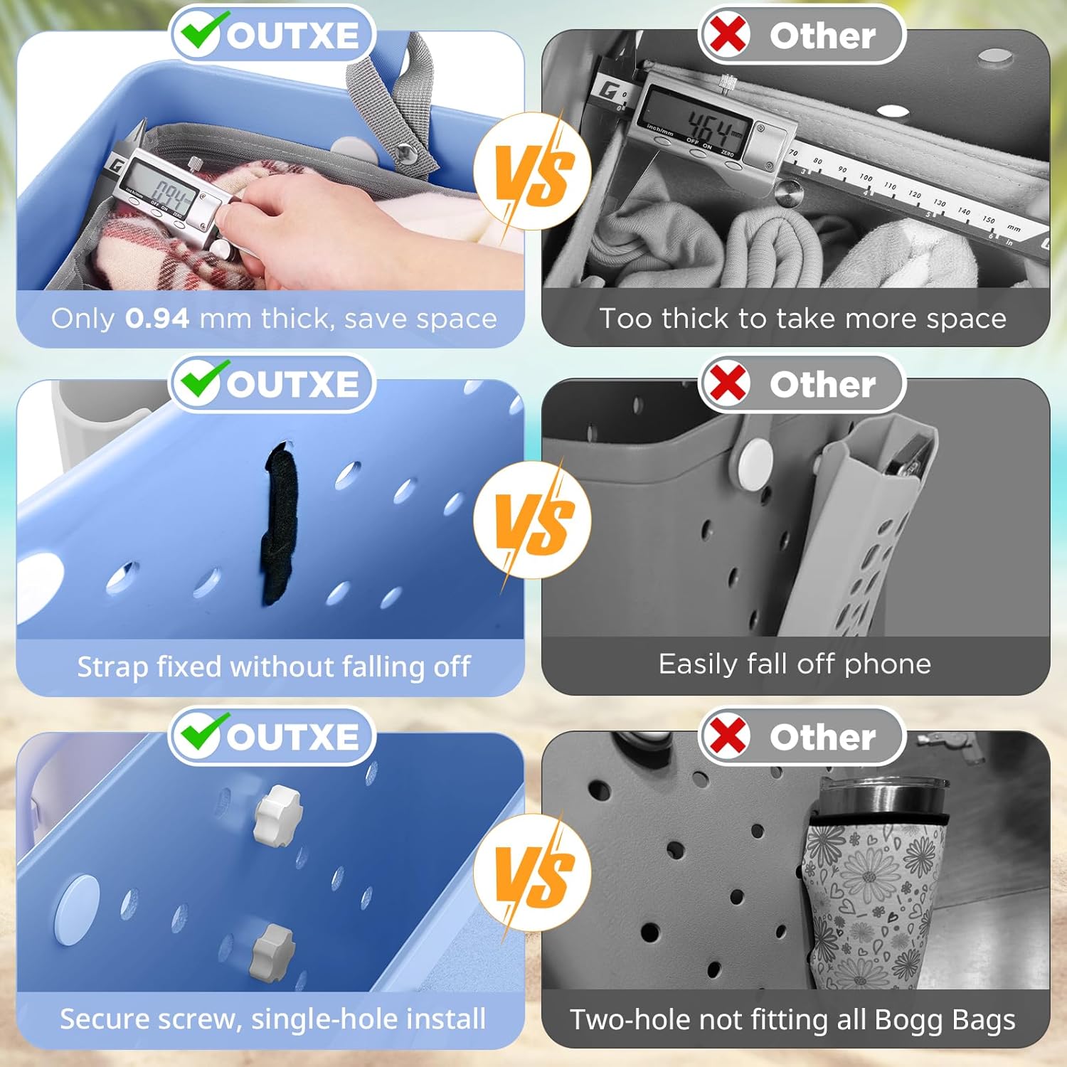 OUTXE Organizer Inserts for X Large Original Bogg Bag, 2 Pack Cup Holder for All Bogg Bags, Phone Holder Accessories and Hooks Insert Compatible with Simple Modern Beach Tote Bag,Grey