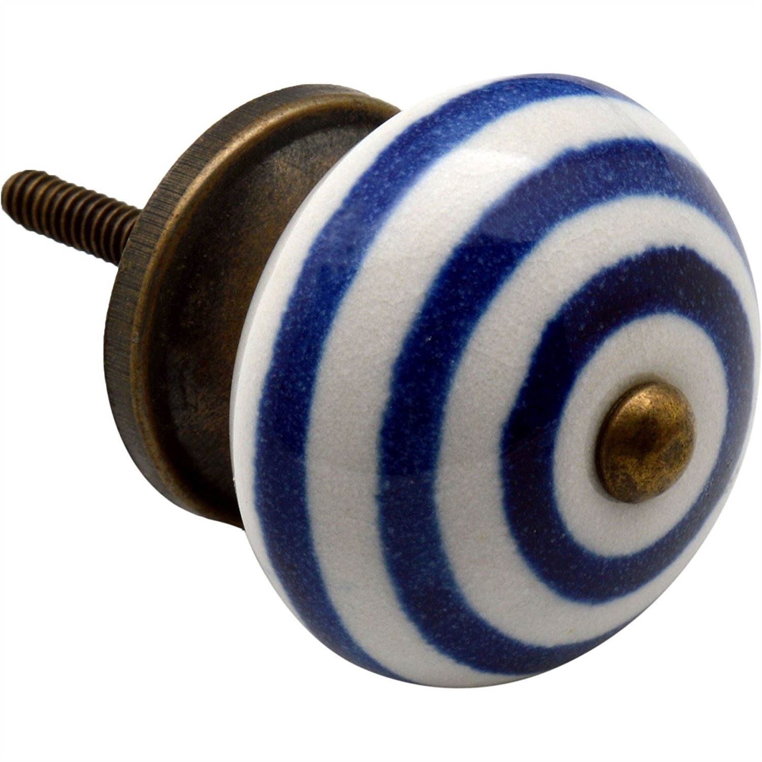 Nicola Spring Ceramic Cupboard Drawer Handle Knob - Stripe Design - Dark Blue