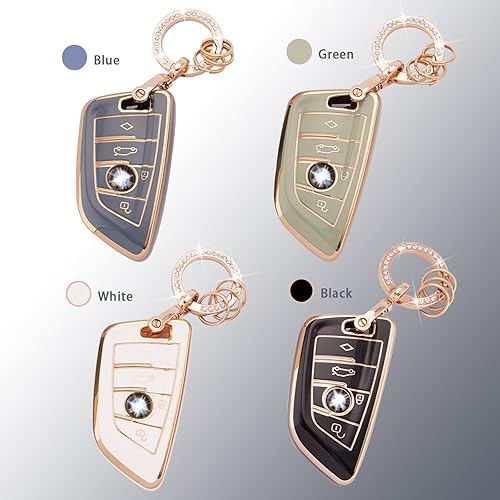 Miniatura 6 de EKALA Funda para llavero BMW Bling Gold White Key Fob Funda suave TPU Protección completa Smart Key Fob Case Compatible con BMW X1 X2 X3 X5 X6 2 5 6