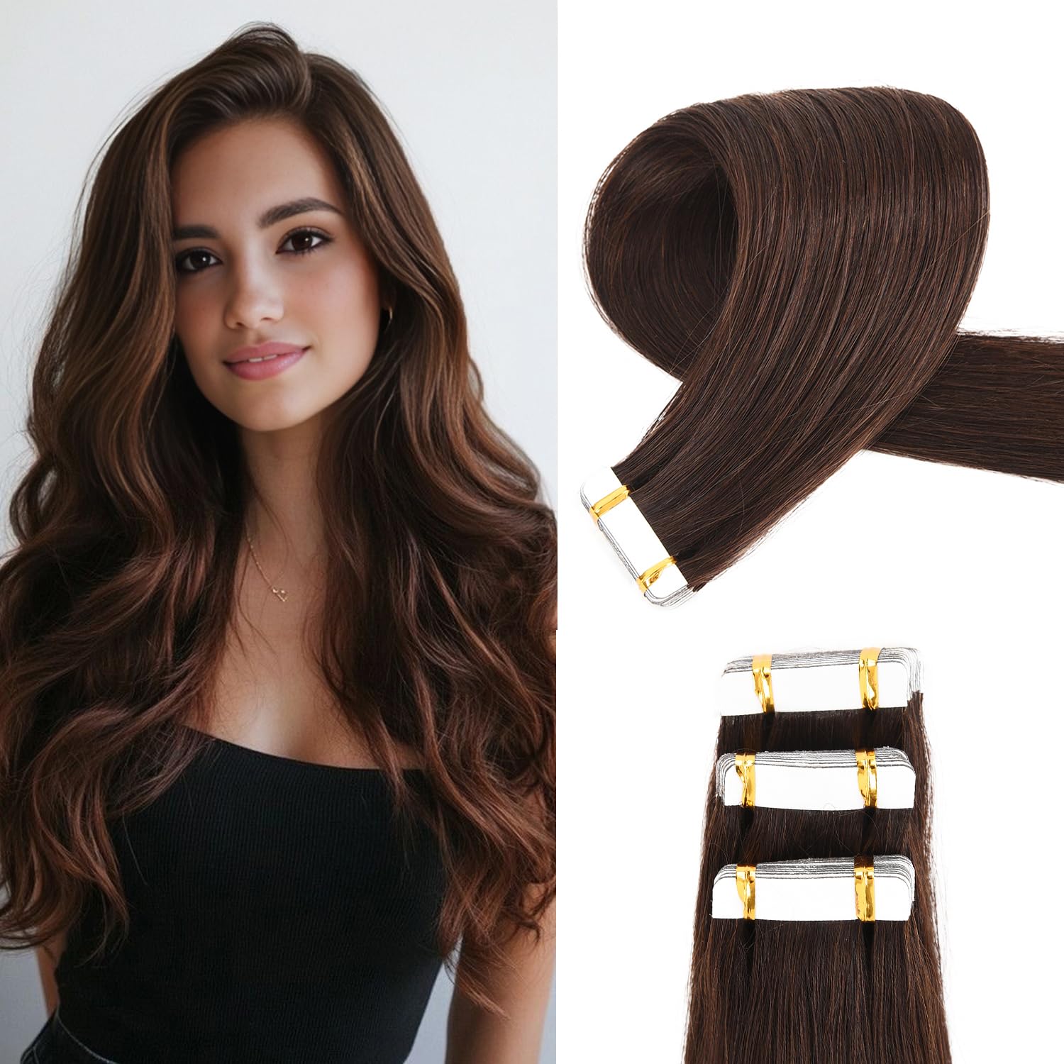 Originea Extension per capelli reali, nastro in spazzatura, 45 cm, estensioni dei capelli reali, extension per capelli, extension di capelli remy, nastro senza cuciture per donne (#2)