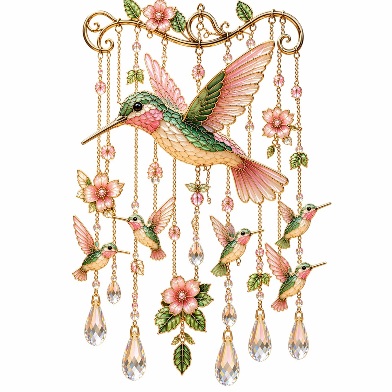 Creative Bird Wind Chime Melodic Soothing Tone & Craftsmanship (Green Pink
