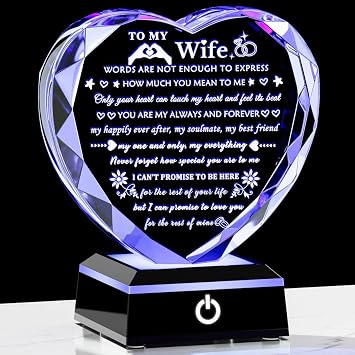 Arikyrist Romantic Wife Gift from Husband with Colorful LED Base Anniversary Birthday Gifts for Wife Crystal Keepsake I Love You Gift for Her on Mothers Day Valentine Christmas