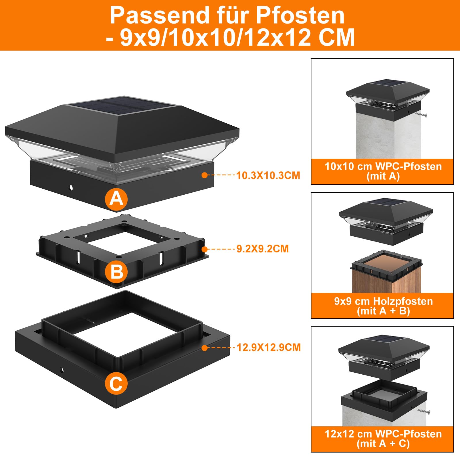 NATPOW LED Solar Pfostenkappe 9x9 10x10 IP65 Wasserdicht Warmweiß Kaltweiß 4 Stück