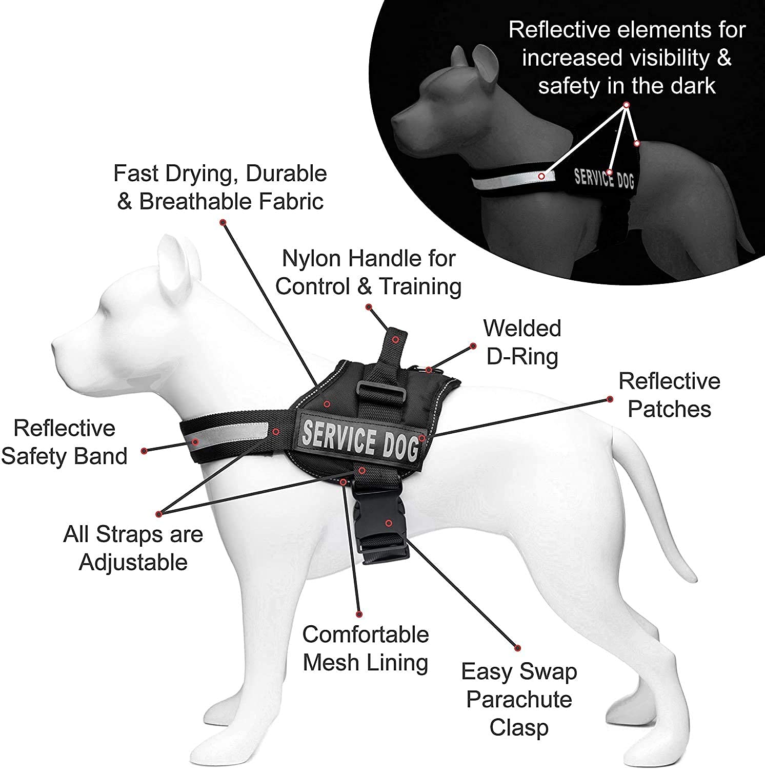 Pets planet Service Dog Harness, Chest Body Belt for Dogs (Large, Black) 1