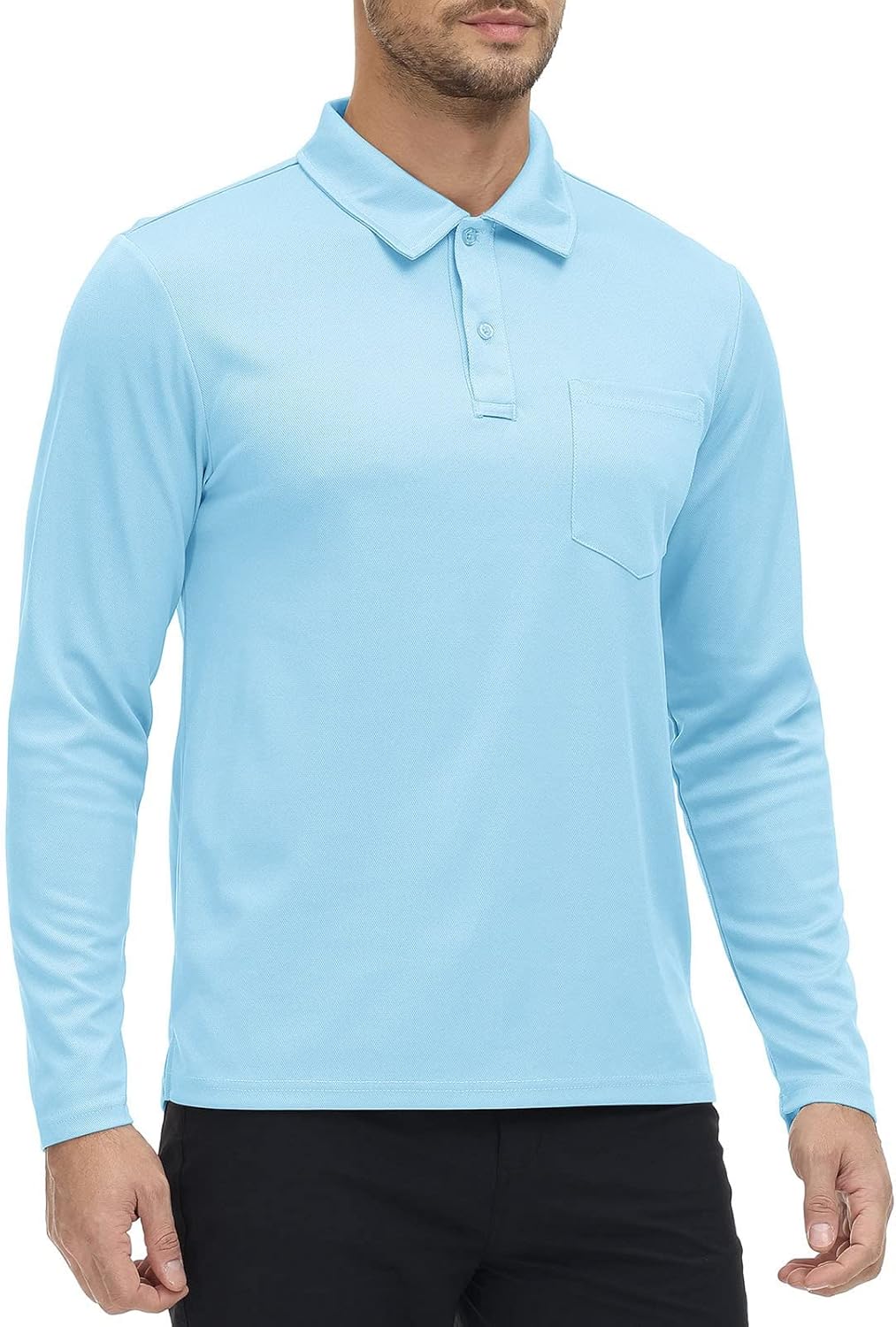 Rdruko Men's Polo with Pocket Long Sleeve Quick Dry Outdoor Golf Pullover Collared T-Shirt - Image 2