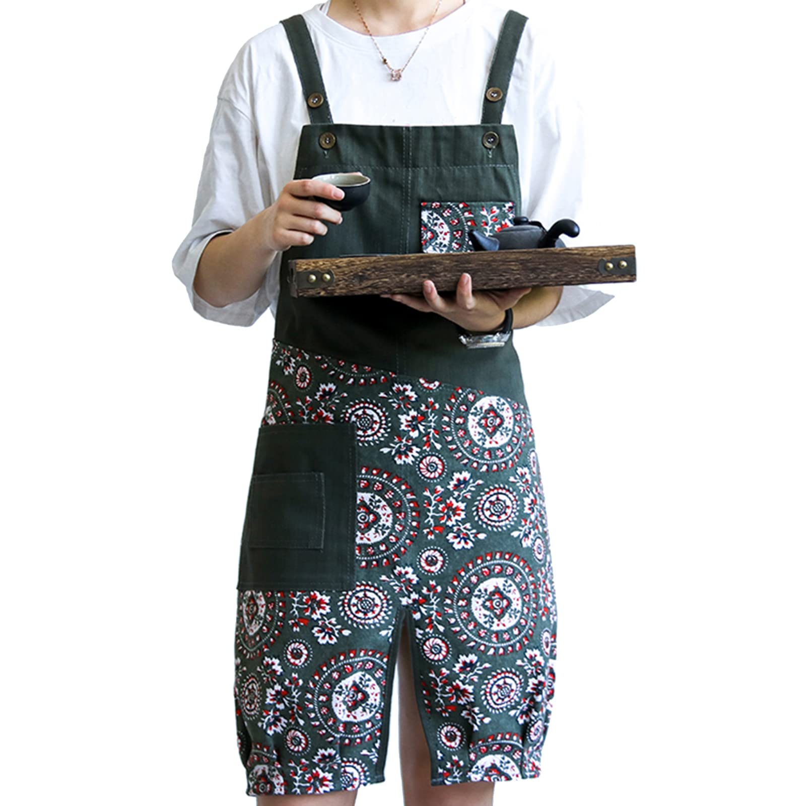 HQPCAHL Cooking Apron Chef Designed for Kitchen BBQ Grill Work Apron for Women and Men Bib Apron,Green,Large