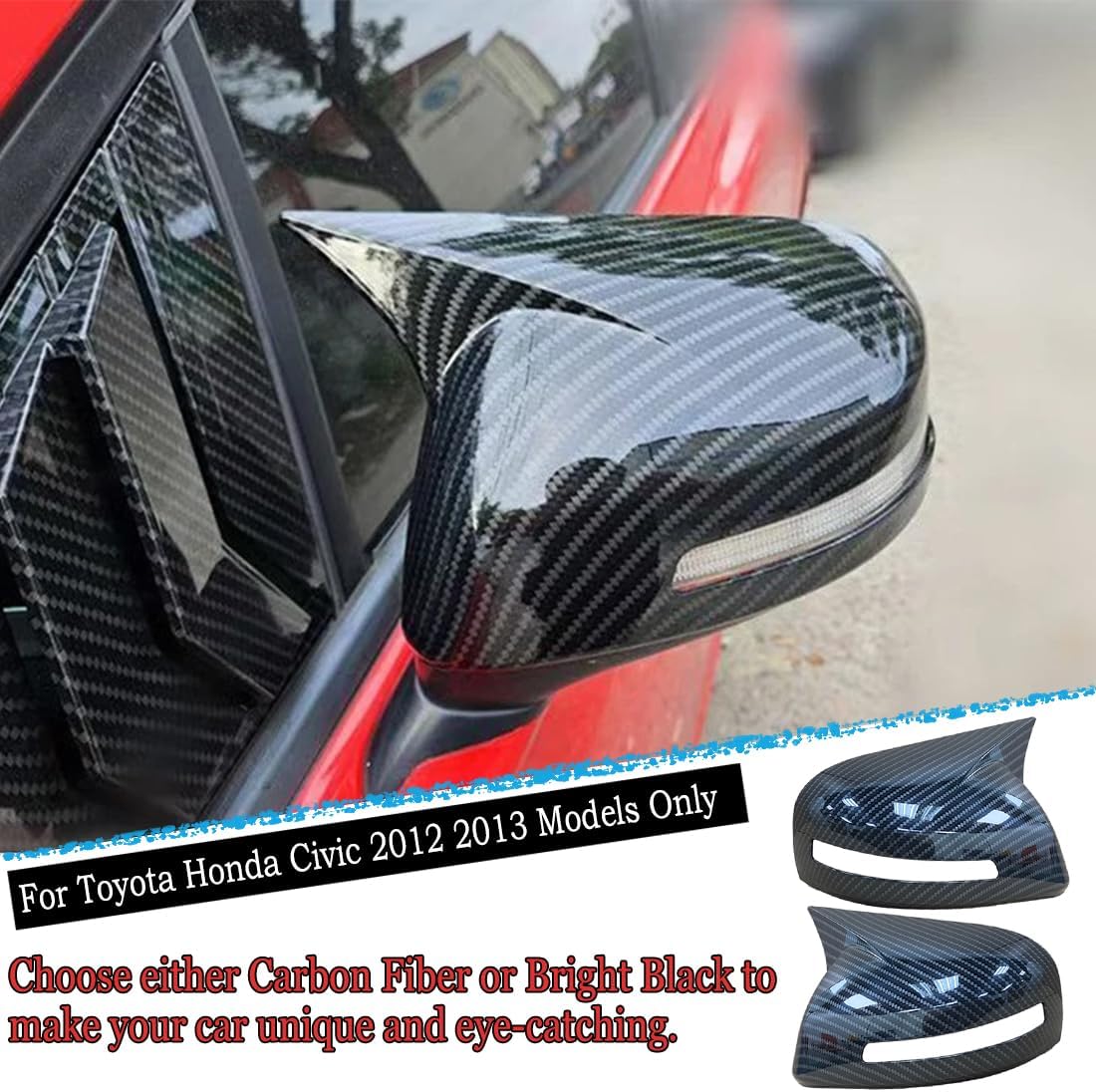Side Mirror Cover, for Honda Civic 2012 2013 2014 Turn Signal housing,Sports Rear View Mirror Cover Accessories-Carbon Fiber（No Turn Signal Slot）