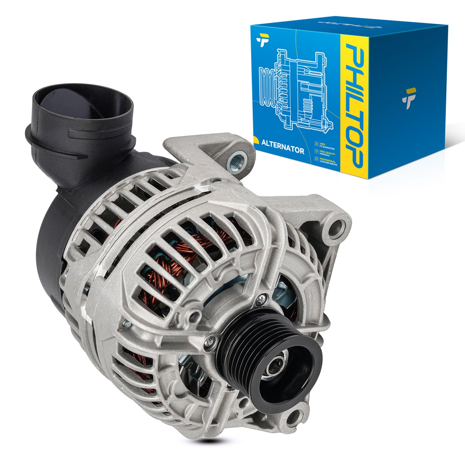 PHILTOP Alternator Compatible with BMW X5 2001-2006 3.0L, Z3 2001-2002 2.5L 3.0L High Amp Alternators Replace 13971N 12V 90Amp CW S6 6-Groove Pulley