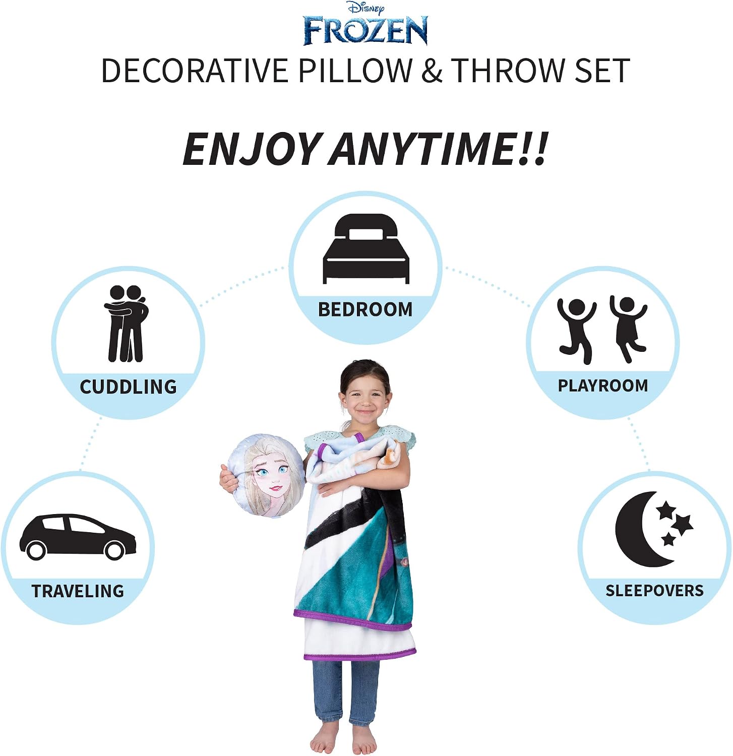 Disney Frozen 2 Kids Bedding Super Soft Plush Decorative Pillow and Throw 2 Piece Set, 40 in x 50 in, "Official" Disney Product By Franco