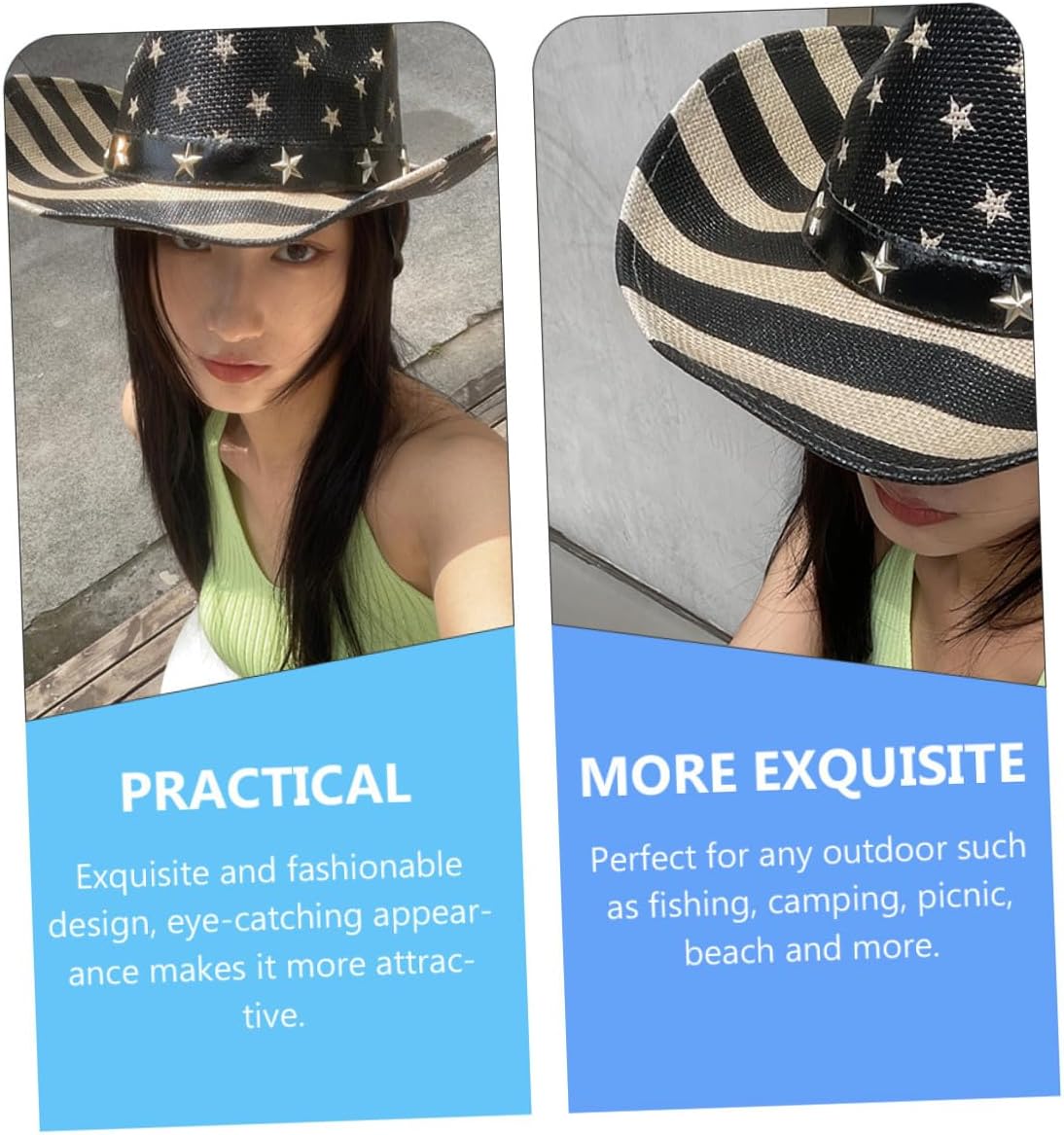 BESPORTBLE American Flag Cowboy Hat Western Straw Hat for Men Independence Day 4th of July USA Patriotic Outdoor Wear Black