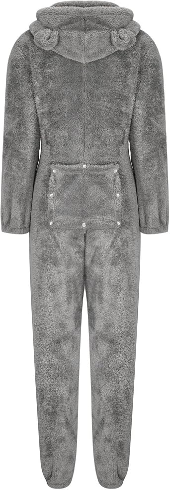 Women One Piece Fuzzy Warm Sherpa Hooded Pajamas Jumpsuit Onesie Butt Flap Women Adult Sleepwear
