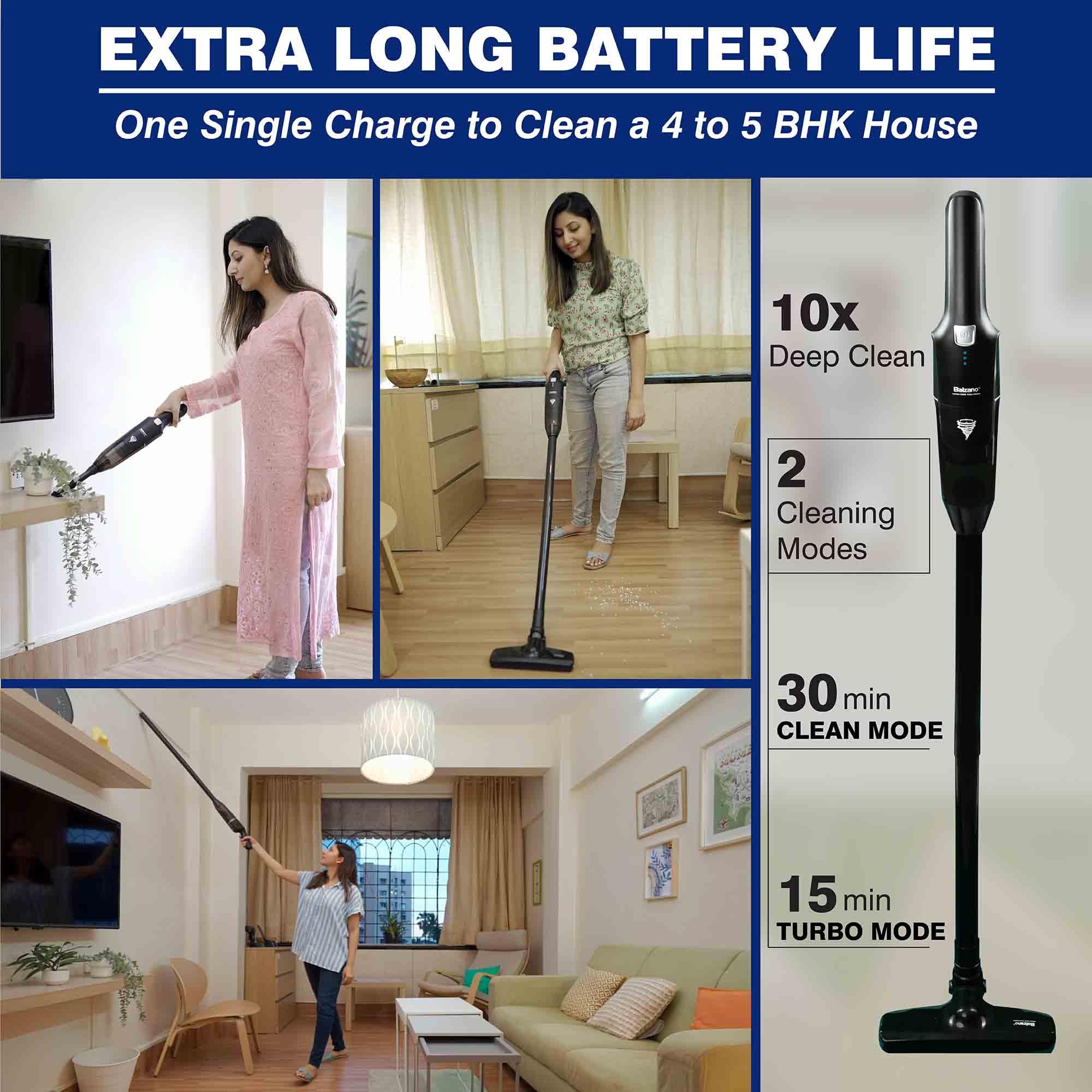 Balzano Tornado Cordless Vacuum Cleaner, Vacuum Cleaner for Home, 2-in-1 Portable Car Vacuum Cleaner, Multi-Purpose & Ultra Lightweight, Powerful Suction to Clean in One-Go, Extra Long Battery (Black) 1