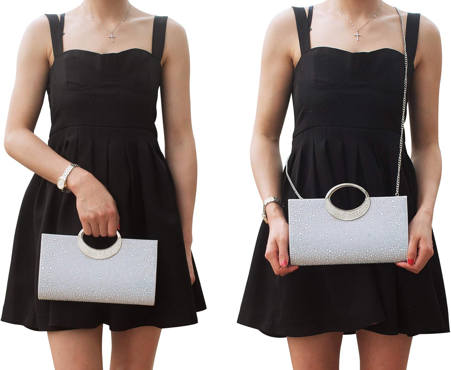 Dexmay Rhinestone Clutch Handbag with Crystal Handle for Wedding Party Elegant Clutch Purse for Women - Image 8