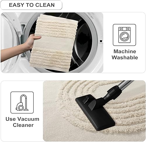 Miniatura 4 de Uphome Tapete tejido con diseño de arco iris semicírculo, suave para dormitorio, sala de estar, cocina, baño, puerta, color beige, 4 x 6 pulgadas