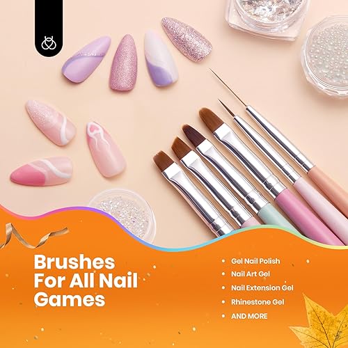 Miniatura 31 de Beetles - Juego de 6 pinceles de gel para arte de uñas, diseño de esmalte de gel, herramientas de pintura con pincel plano, pincel ovalado, pincel