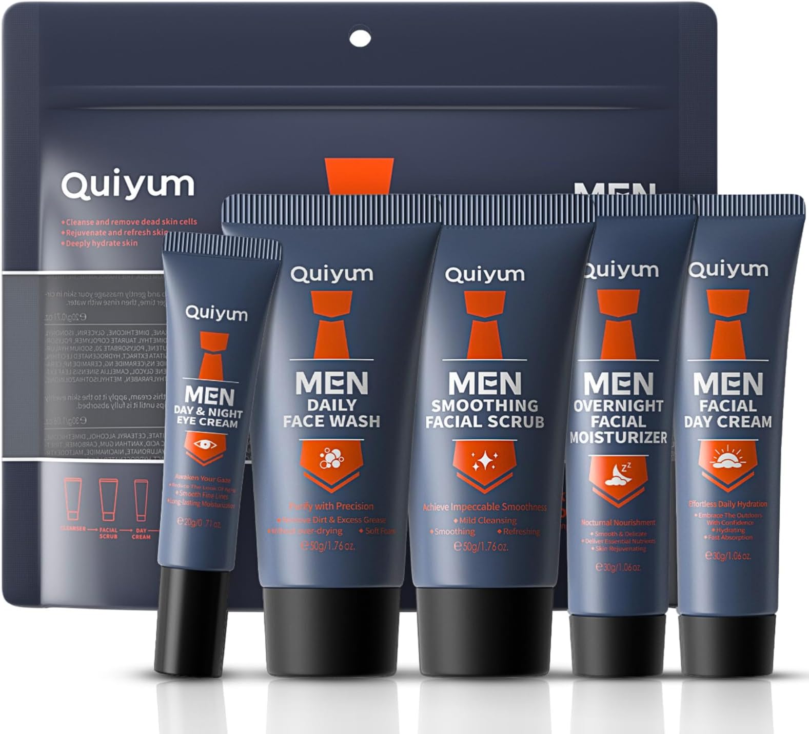 Men's Face Care Kit - Skincare Gift Set With Face Wash, Scrub, Evening Moisturiser, Day Cream & Eye Cream - Anti-Aging Routine Kit, Unique Gifts for Him