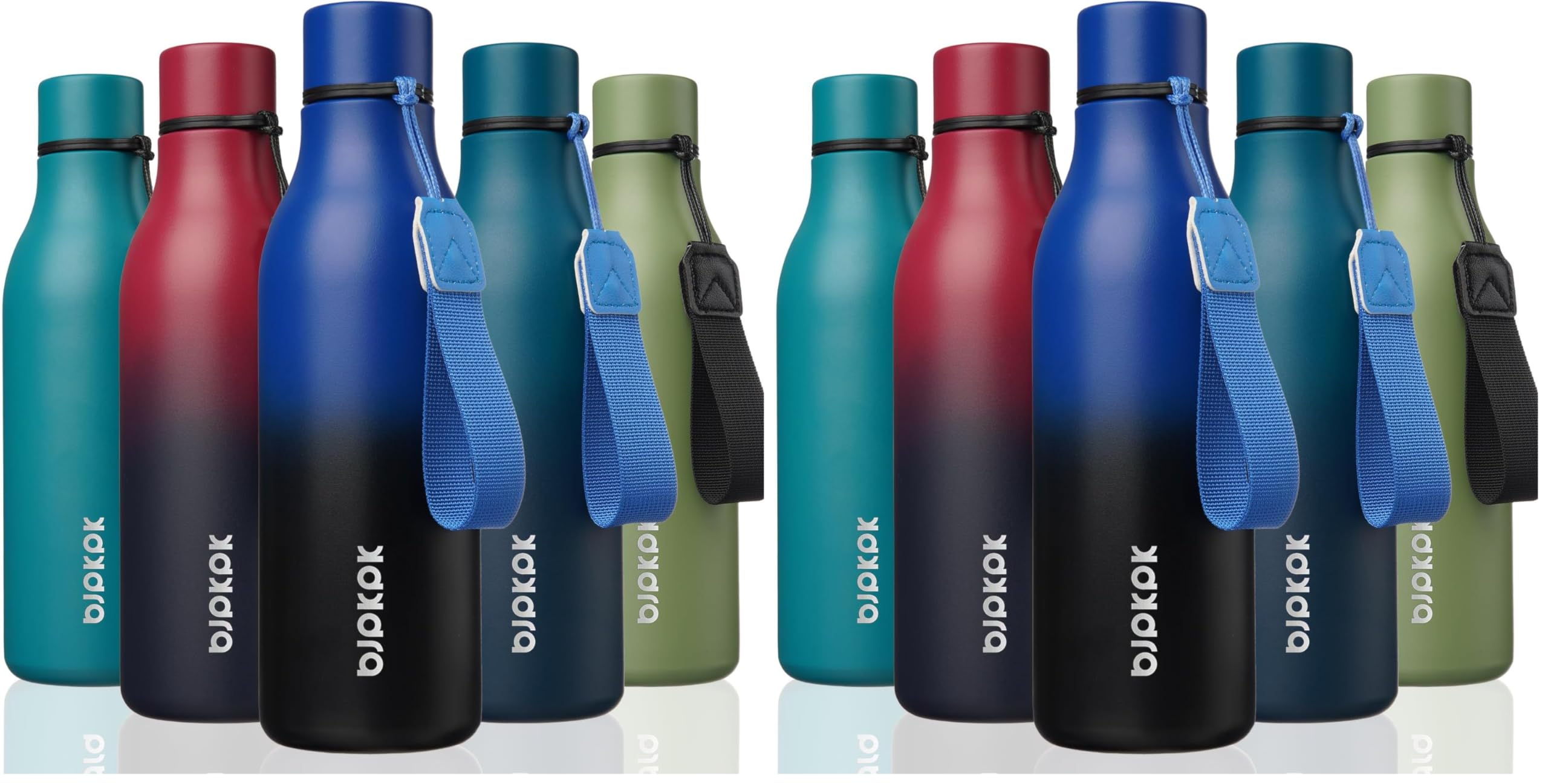 BJPKPK Insulated Water Bottle, 18 oz Stainless Steel | Leak Proof | Blue Black | Pack of 2 | For Sports &amp; Travel