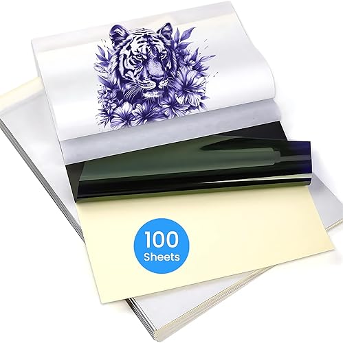 Papel de transferencia de tatuajes, 100 hojas de papel de plantilla de tatuaje, papel de plantilla para tatuaje, tamaños A4, kit de plantillas de