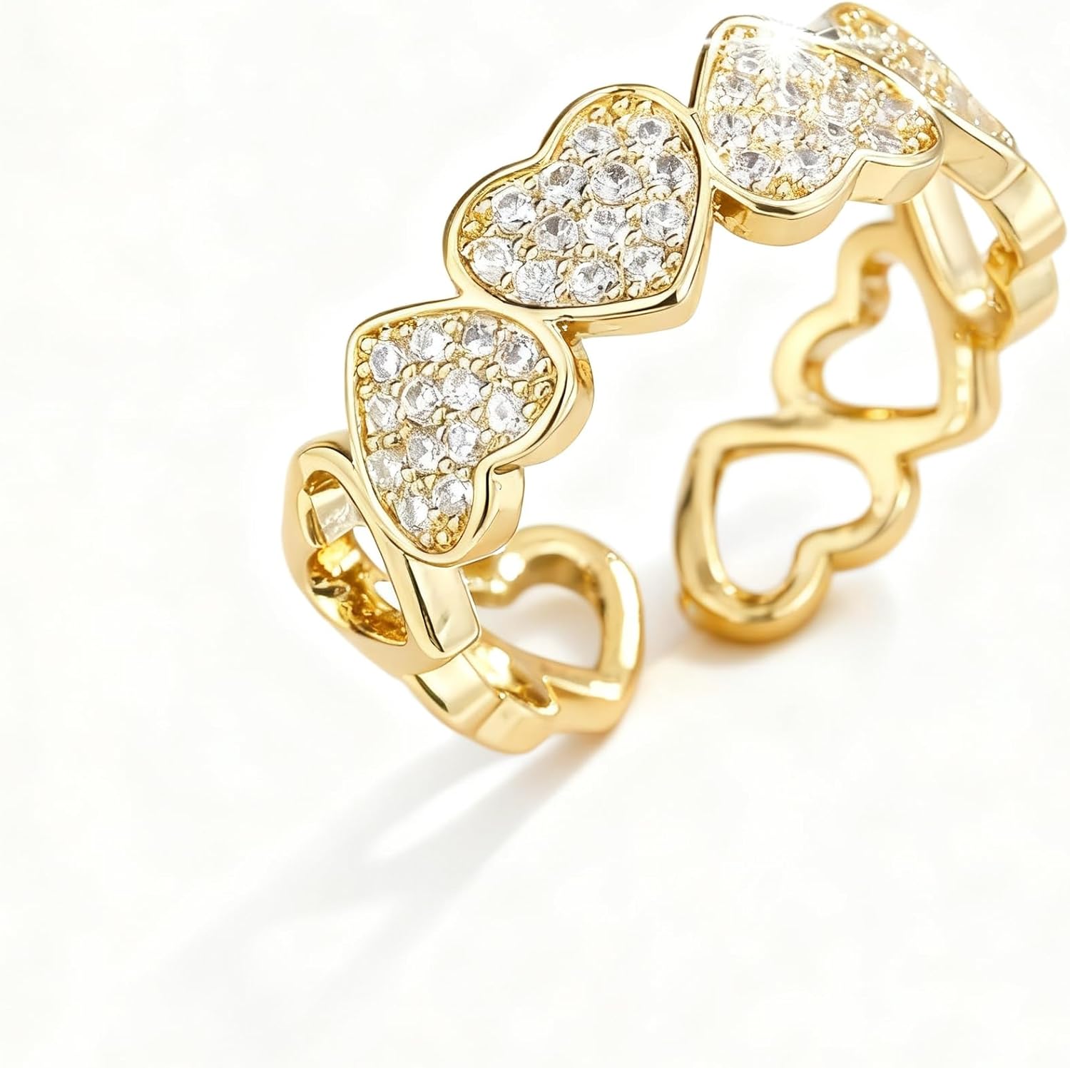 Gold Heart Rings for Women, Hollow Cubic Zirconia Adjustable Love Promise Trendy Irregular Statement Non Tarnish Rings Jewelry Gifts for Women - Image 6