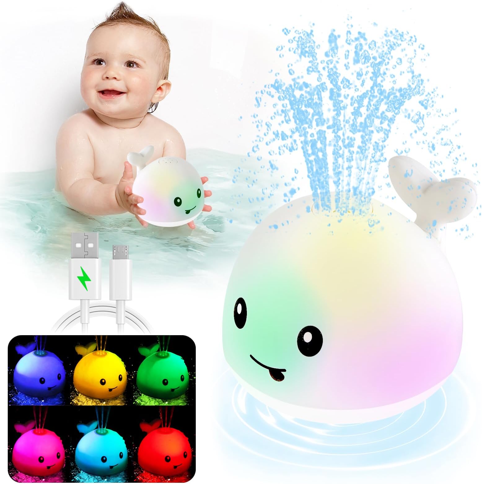Baby Bath Toys, Toddler Bath Toys for Kids Ages 1-3, Easter Basket Stuffers for Baby, 1 2 3 Year Boy Girl Gifts Baby Toy 6-12-18 Months Light Up Whale Bath Toy Sprinkler Bathtub Pool Water Toy